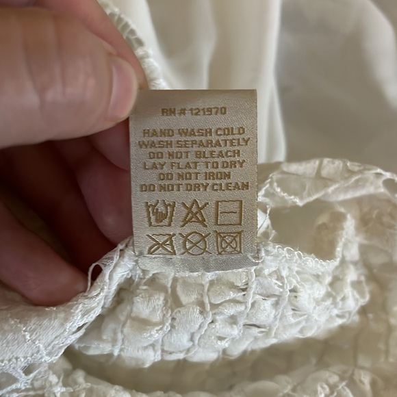 Flying Tomato Size XL White Crop Top Lace Balloon Sleeve Smocked Festival Pirate - Picture 12 of 12